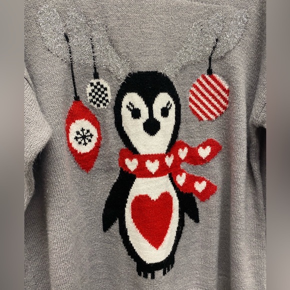 Gray Christmas Penguin Sweater Size 1x - Picture 2 of 6